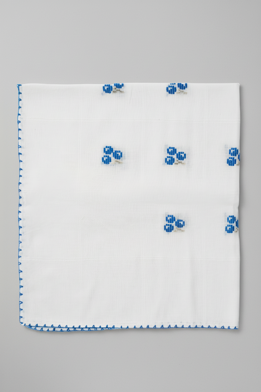 Cherry Blue Hand-Embroidered Tablecloth – One-of-a-Kind