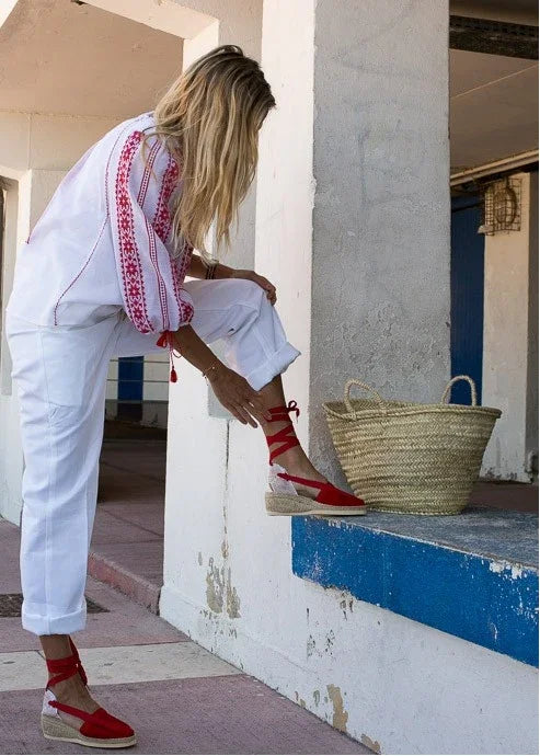 Woven Romanian Blouse in Red