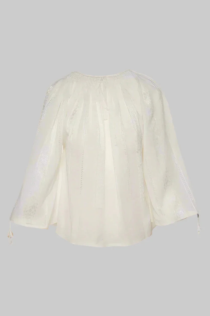Woven Romanian Blouse in White