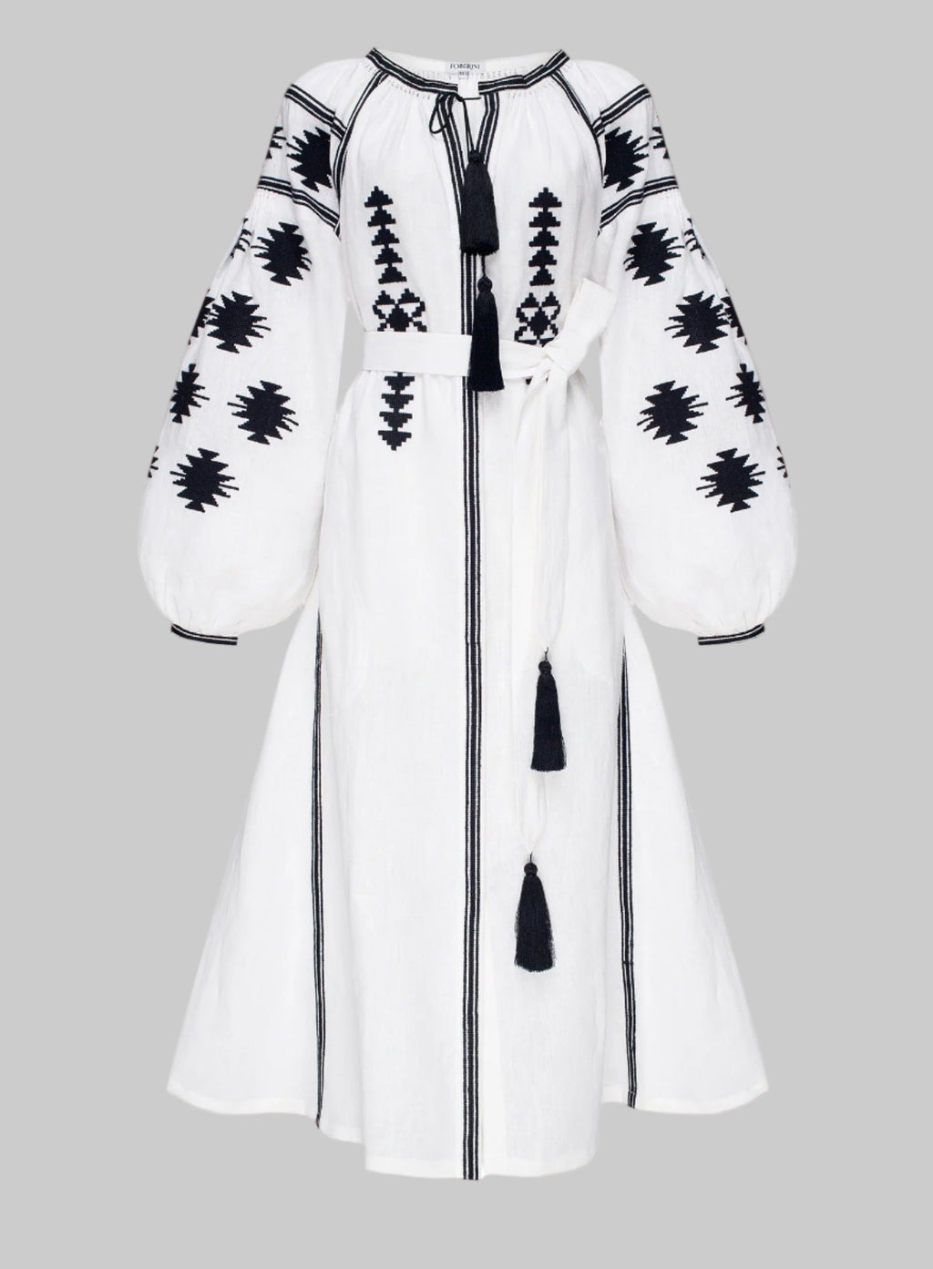 White Geometry embroidered caftan dress