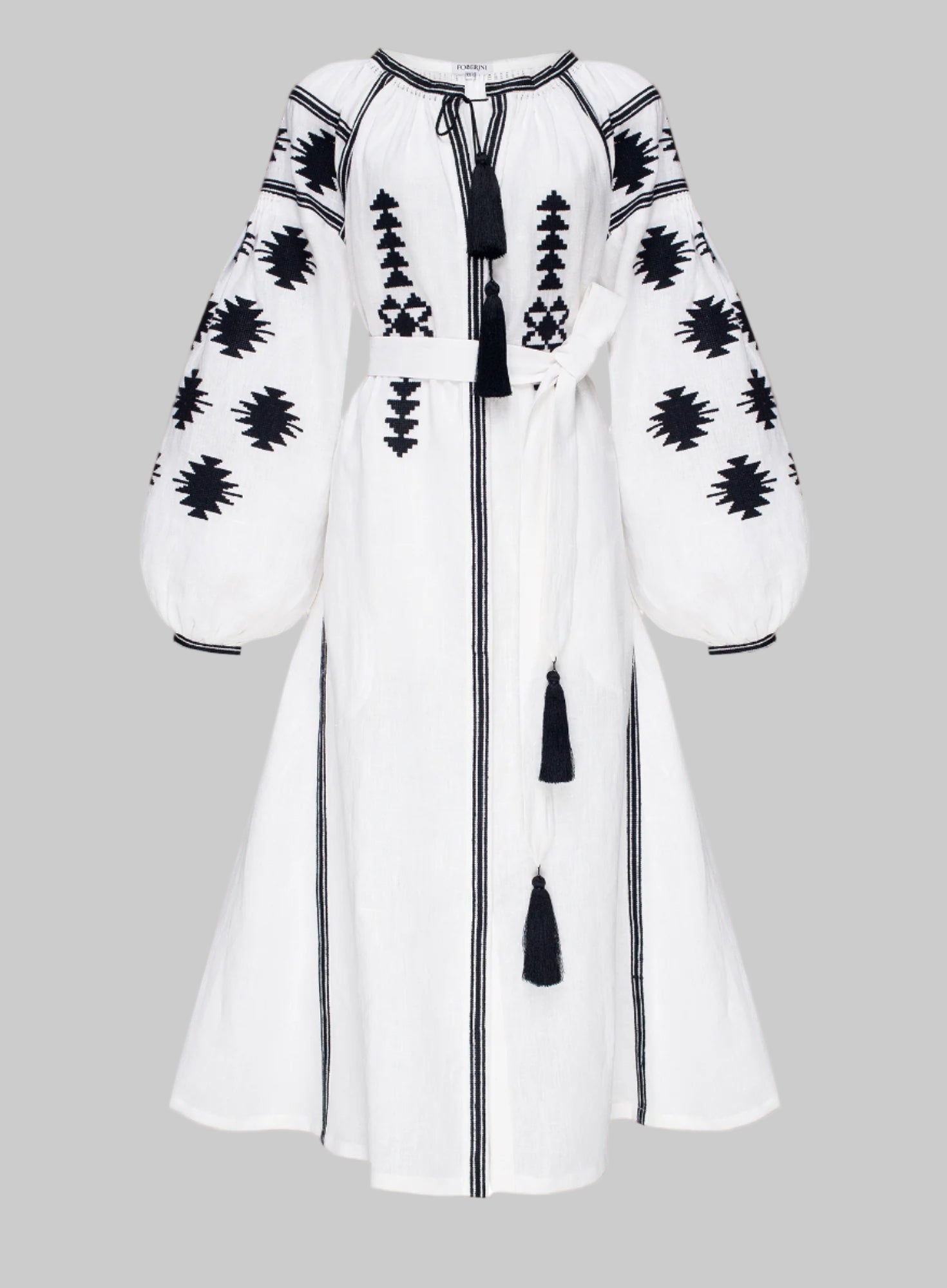 White Geometry embroidered caftan dress