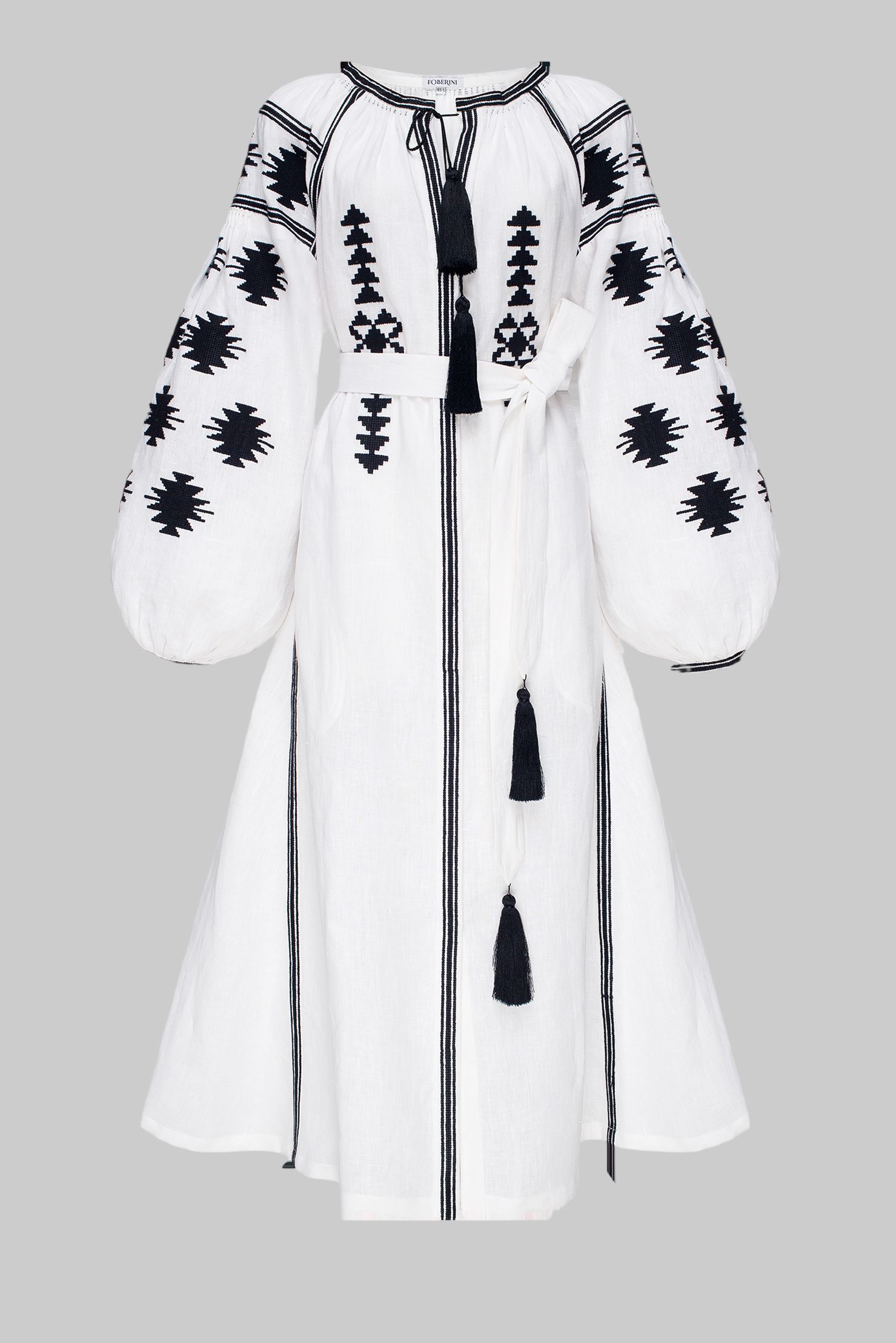 White Geometry embroidered caftan dress