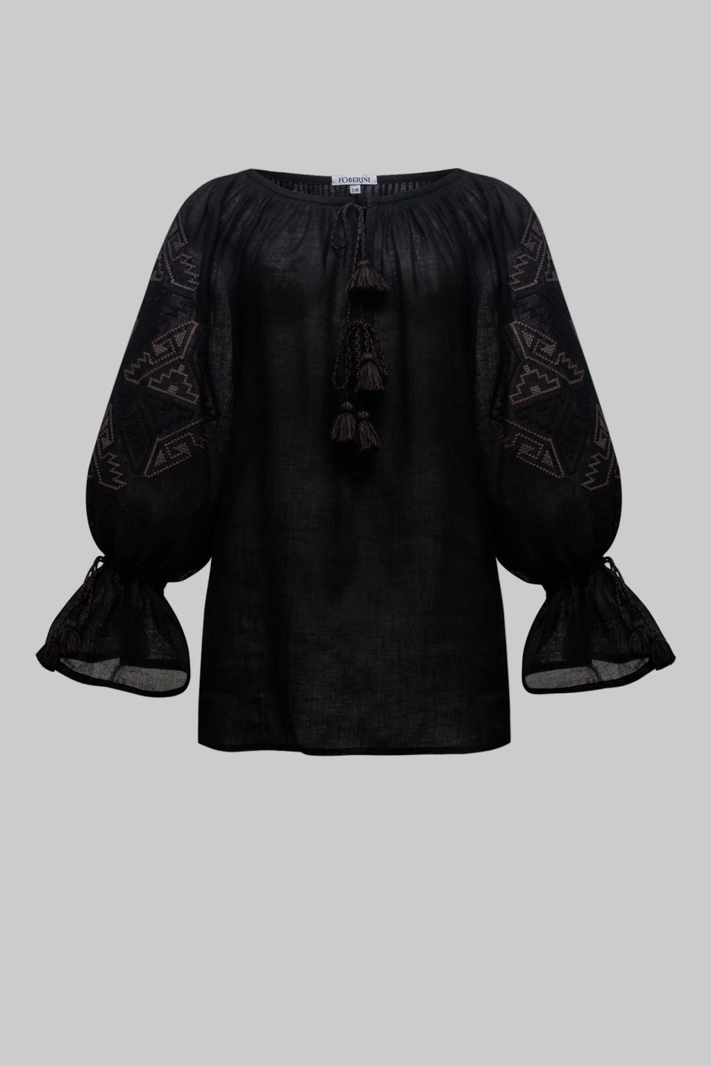 Black Orchid Linen Blouse – Hand-Embroidered Vyshyvanka