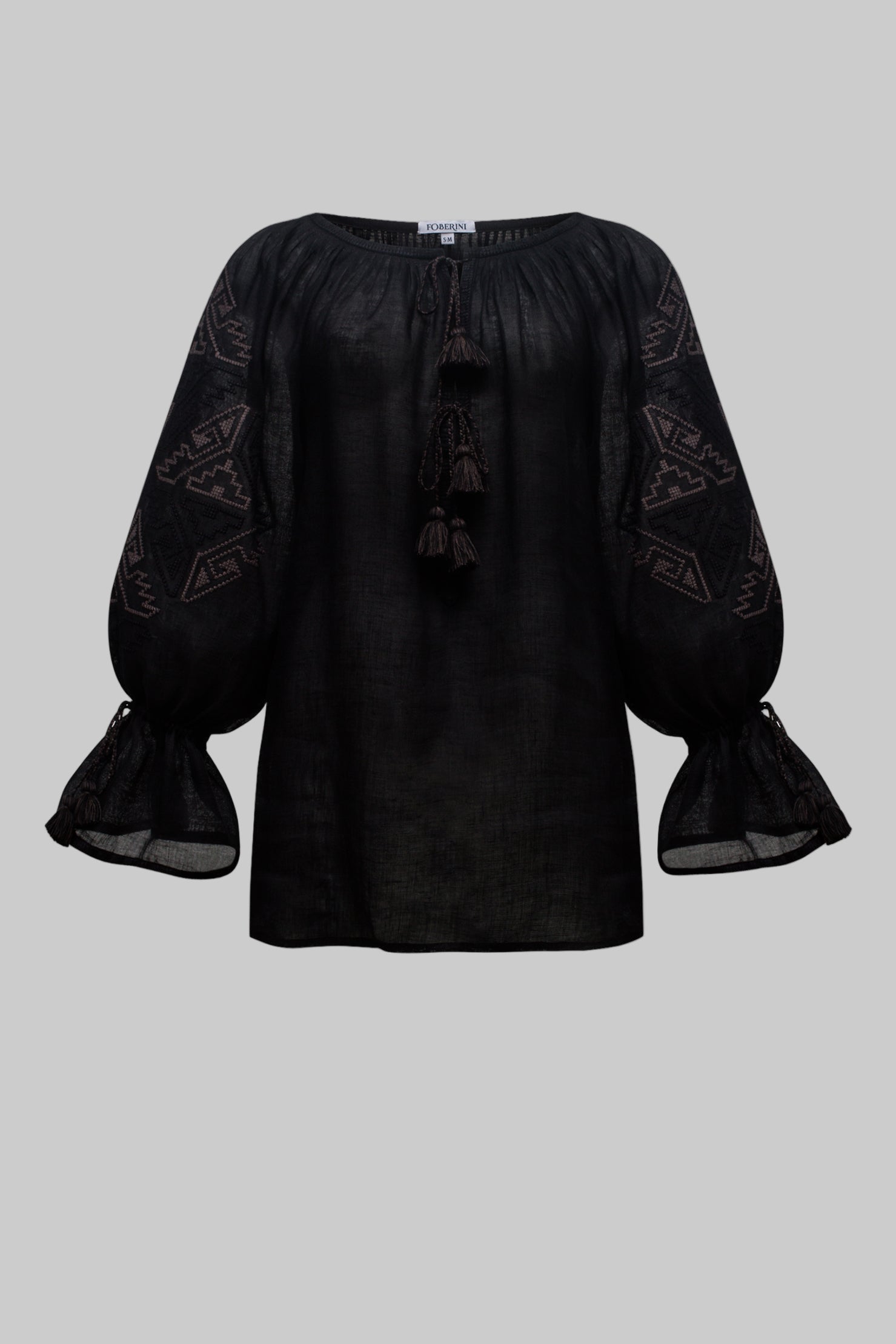 Black Orchid Linen Blouse – Hand-Embroidered Vyshyvanka