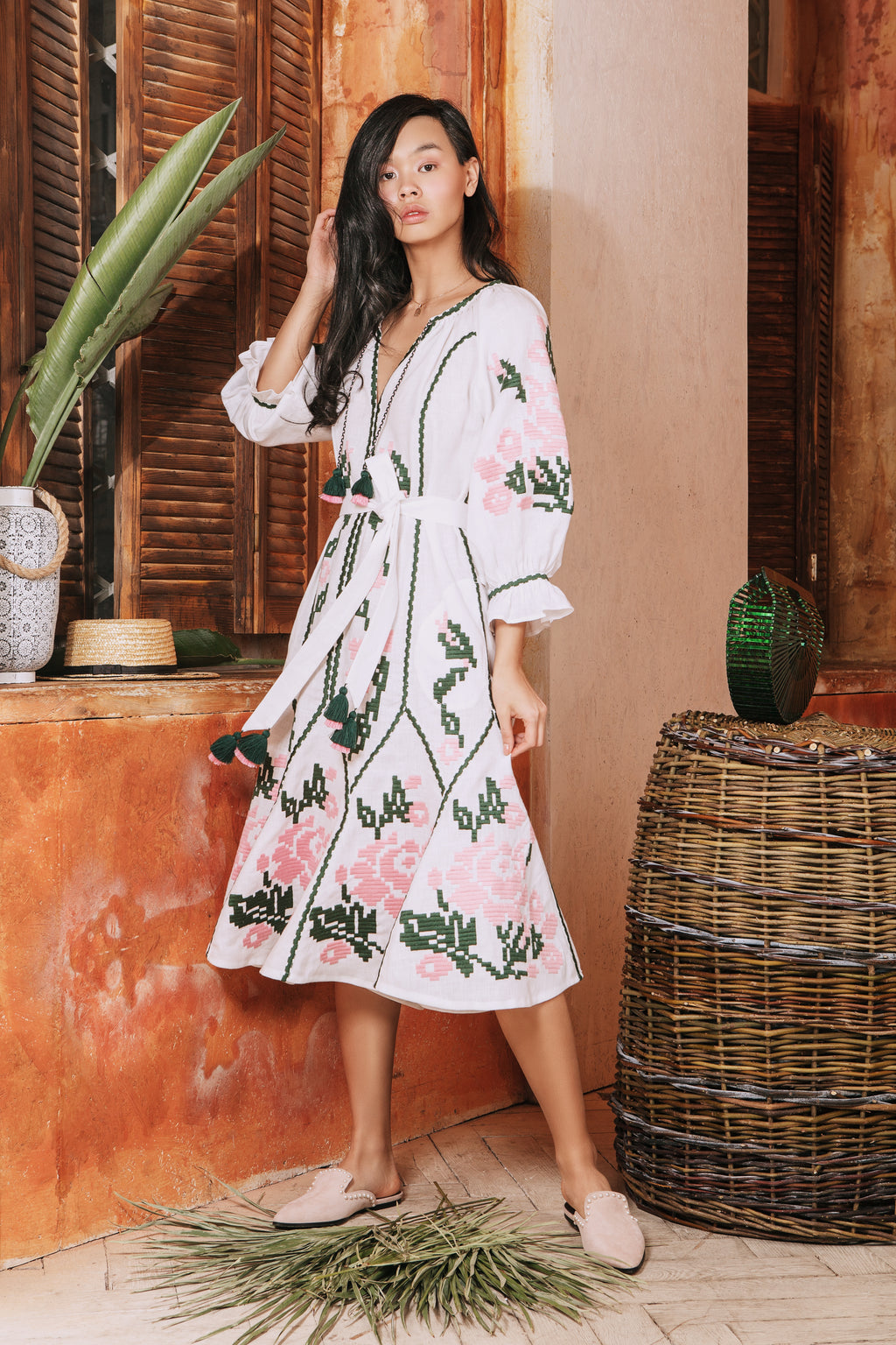 Marta midi embroidered dress