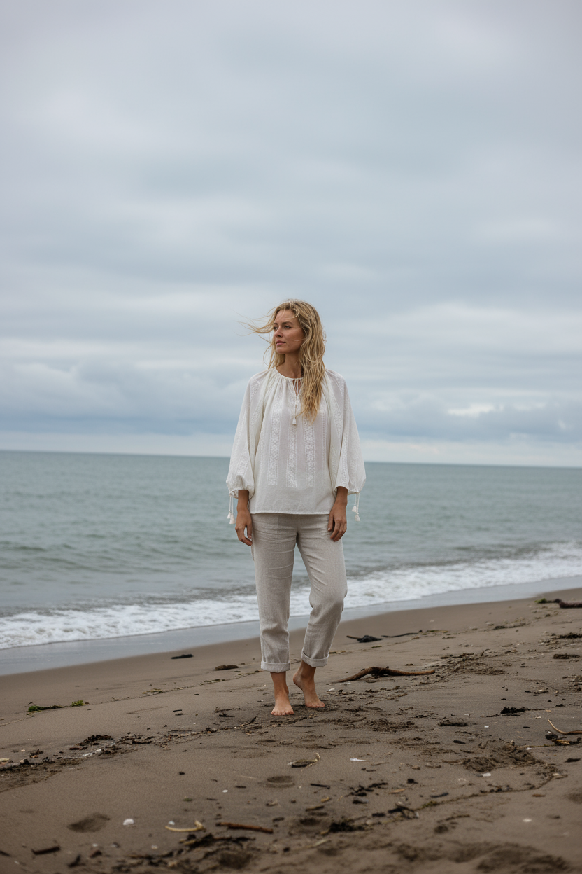 Woven Romanian Blouse in White
