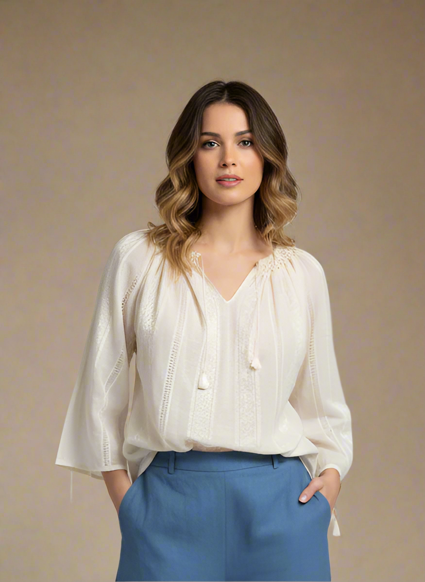 The Handwoven  Romanian Blouse in Ivory