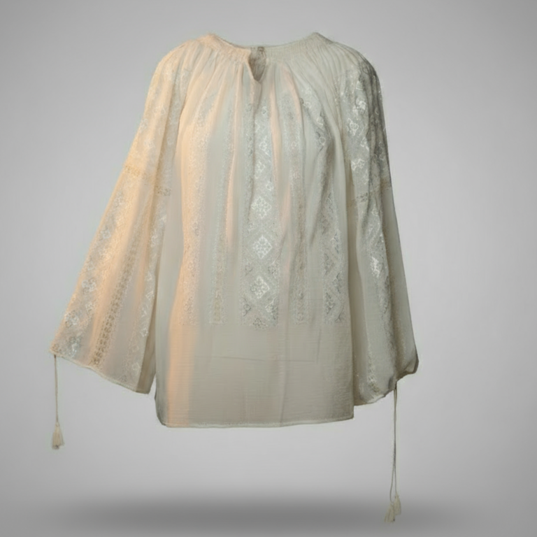 The Authentic Romanian Blouse in Yvoire Hand-Embroidered