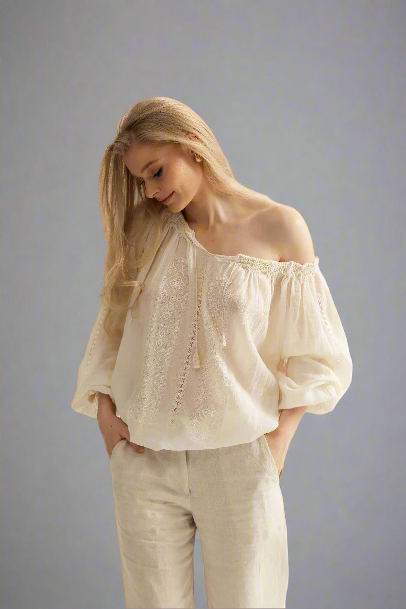 The Authentic Romanian Blouse in Yvoire Hand-Embroidered