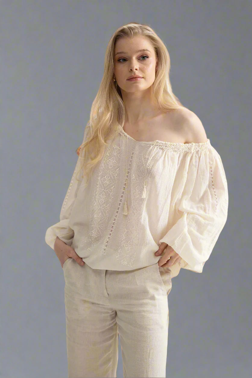 The Authentic Romanian Blouse in Yvoire Hand-Embroidered