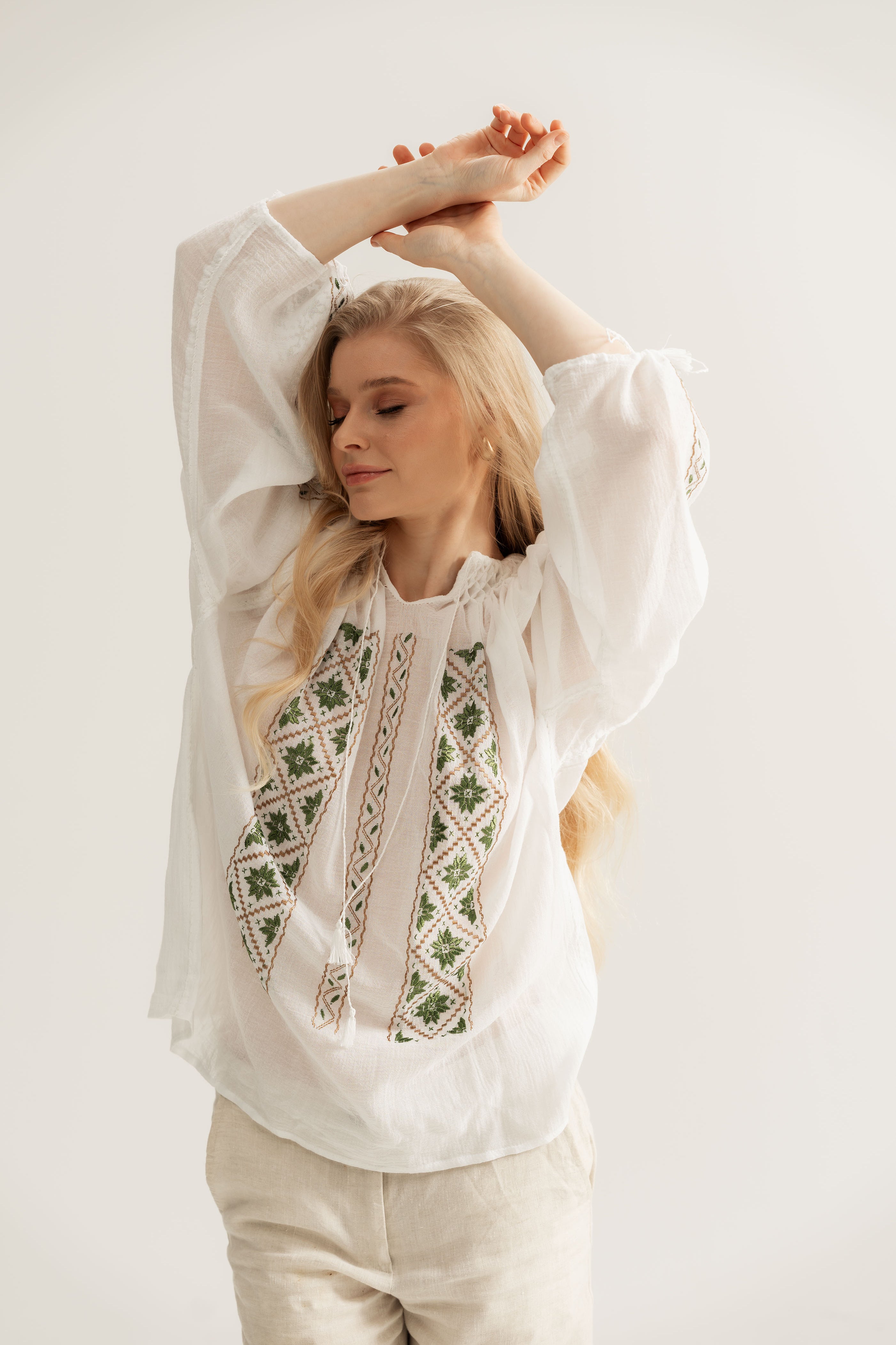 Green Geometry Embroidery Handstiched Blouse