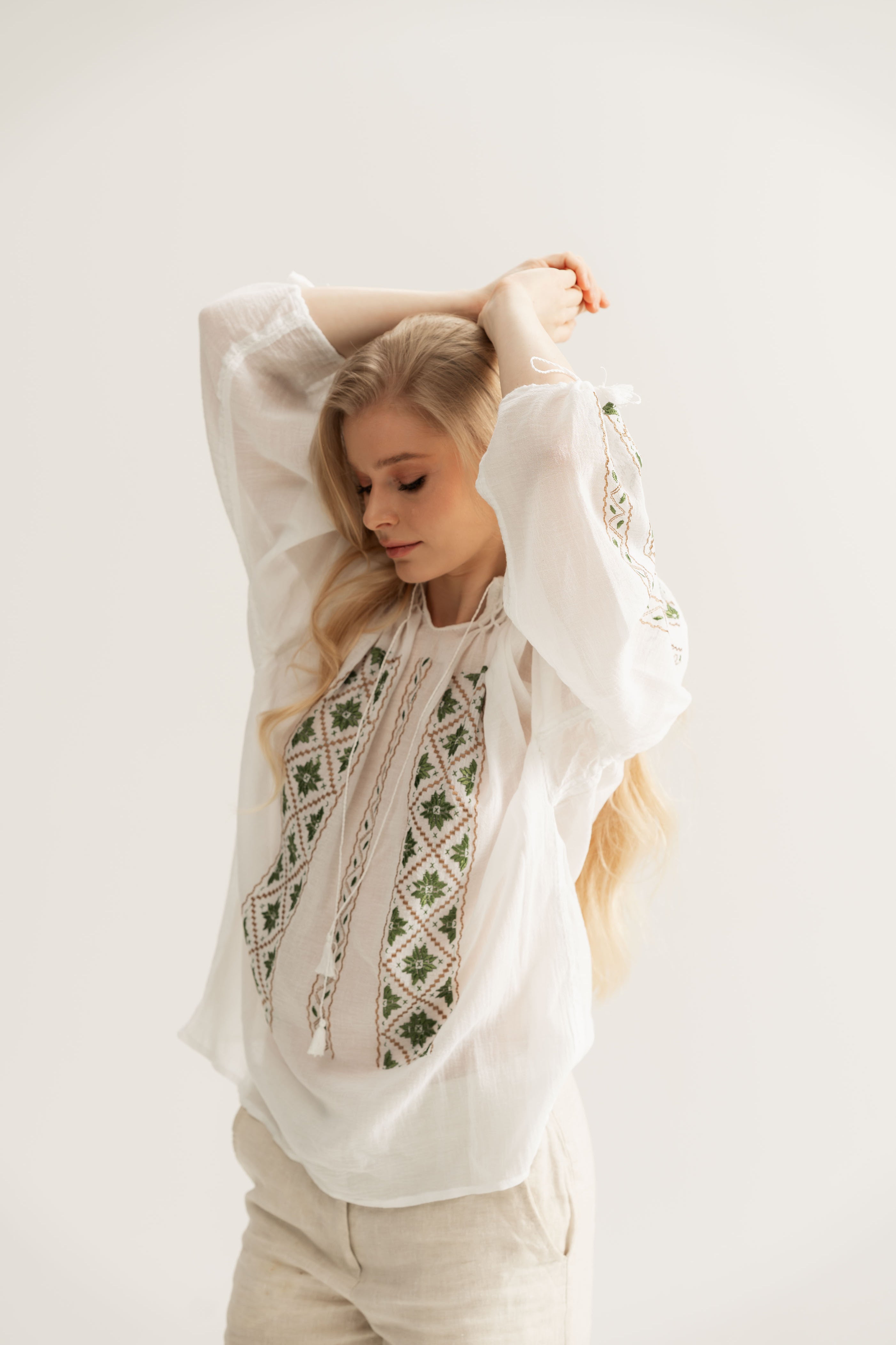 Green Geometry Embroidery Handstiched Blouse