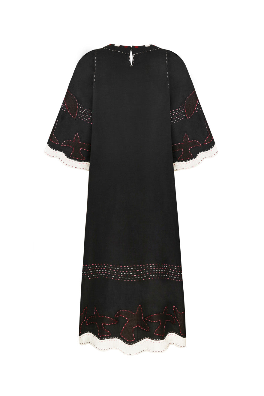 Golden Realm Handmade Embroidered Linen Dress