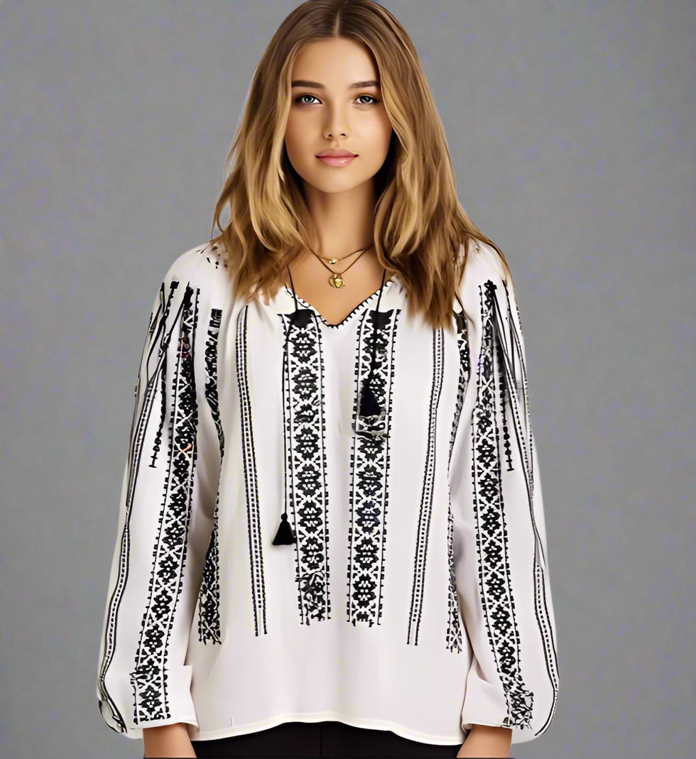 The Handwoven Romanian Blouse in Black Embroidery