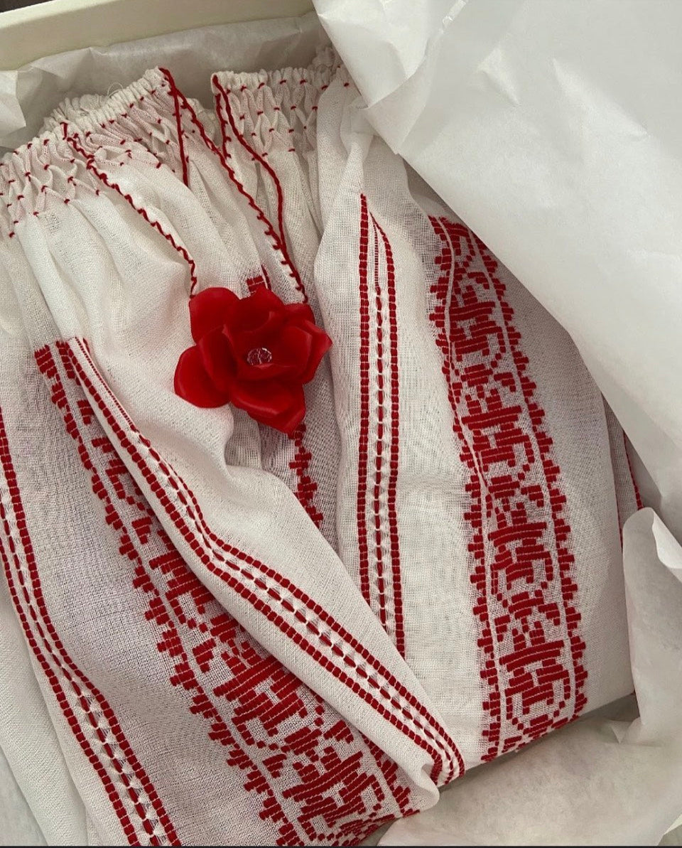 Woven Romanian Blouse in Red