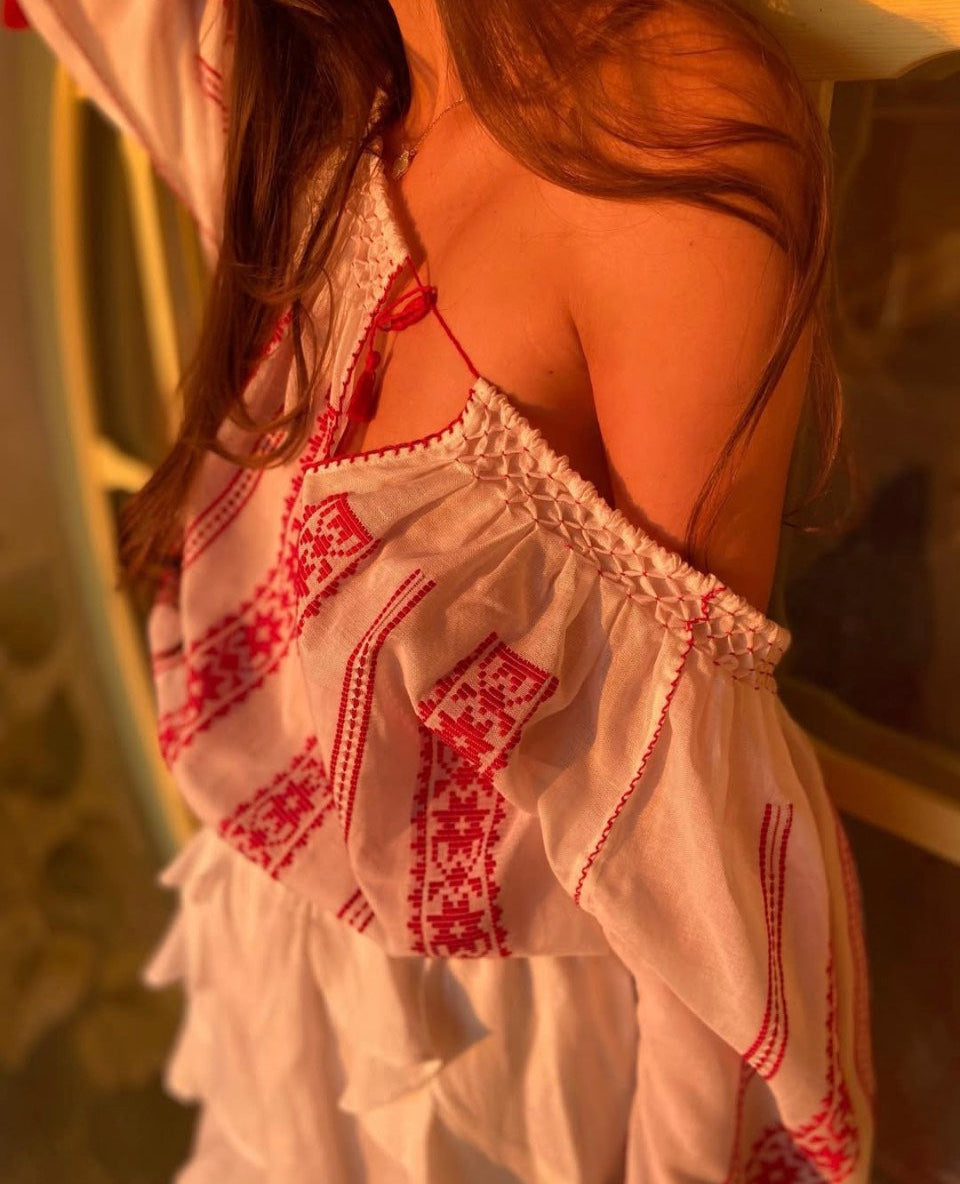 Woven Romanian Blouse in Red