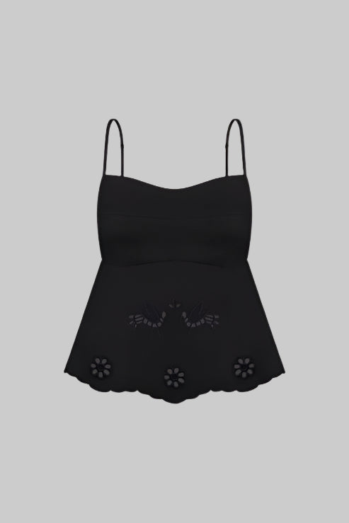 Tree Of Life Embroidered Black Top