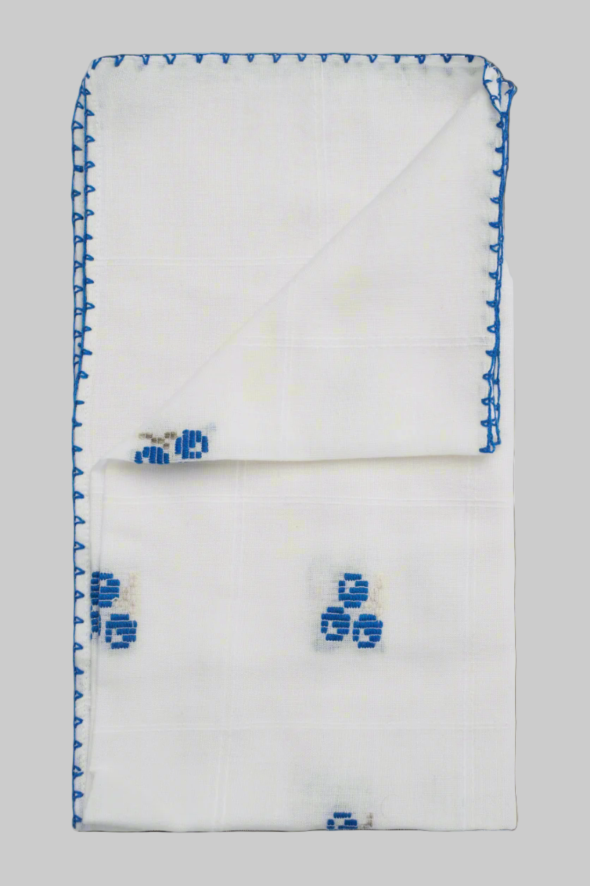 Cherry Blue Hand-Embroidered Tablecloth – One-of-a-Kind