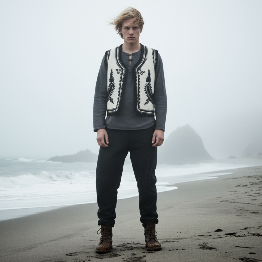 The Folk Embroidered Vest In Black and White