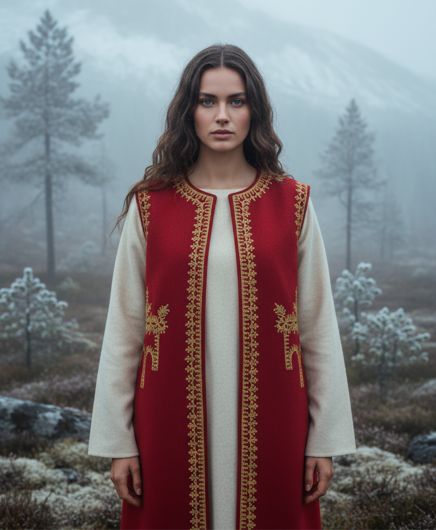 Handcrafted Artisan Wool & Cashmere Vest in Red no 5