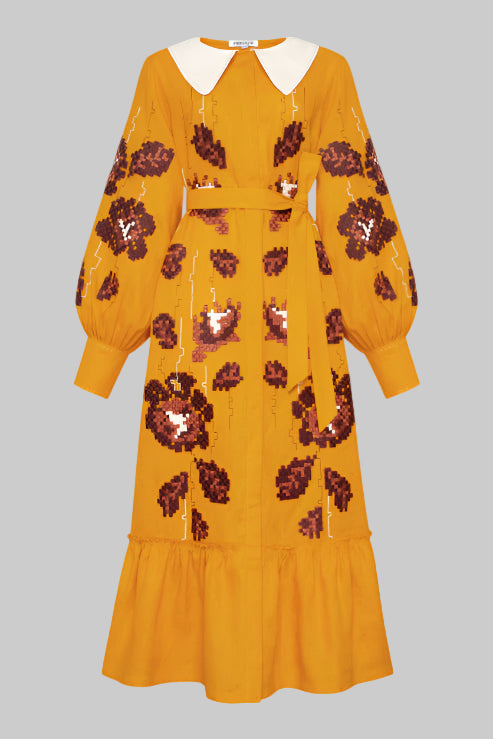 Rochie midi brodata motive traditionale Adele Foberini
