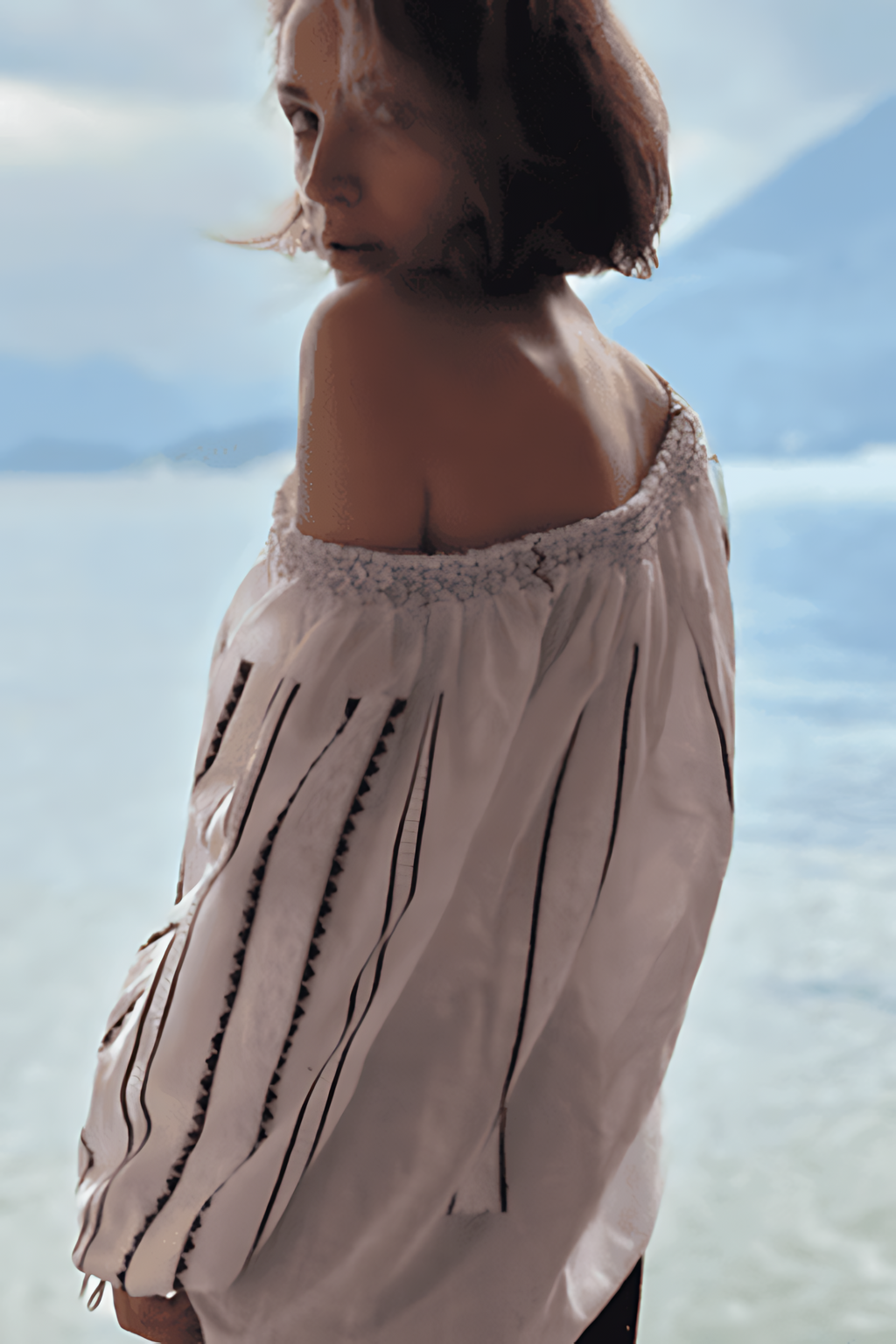 Handwoven Blouse in Black an White Embroidery