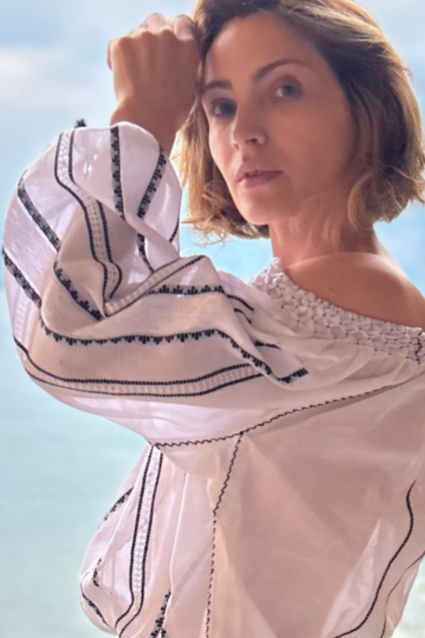 Handwoven Blouse in Black an White Embroidery
