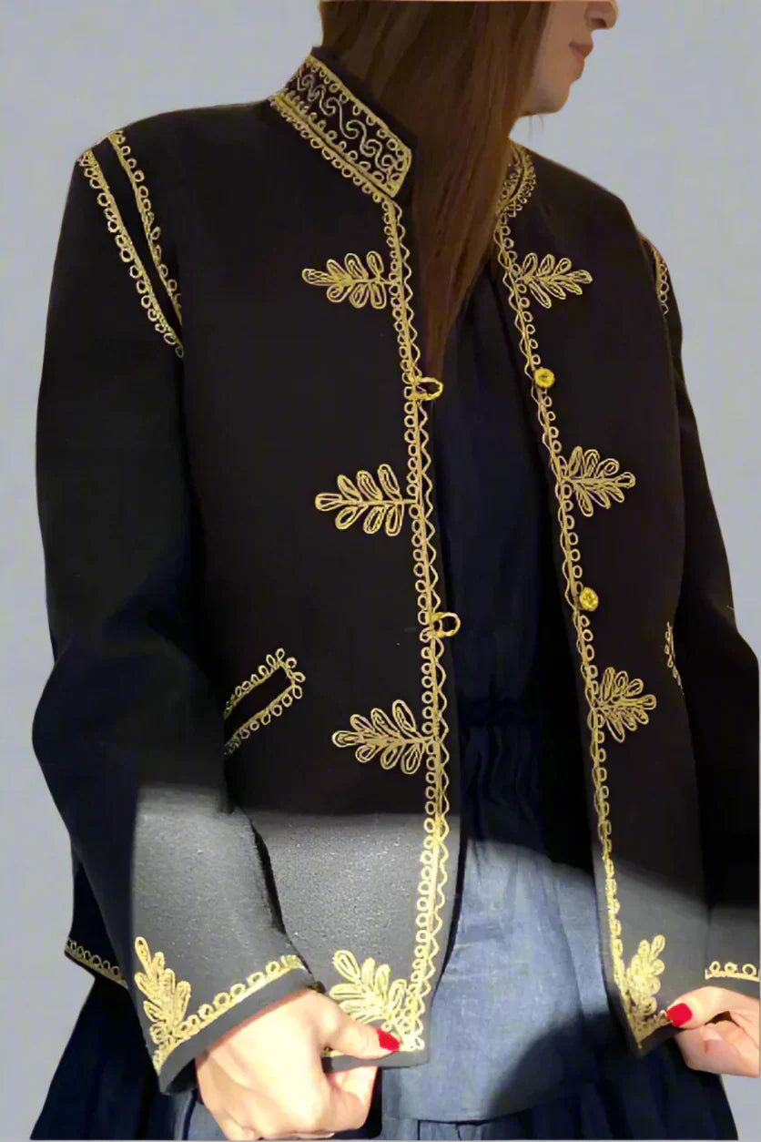 The Heritage Officer Jacket Woman– Black Wool & Gold Embroidery