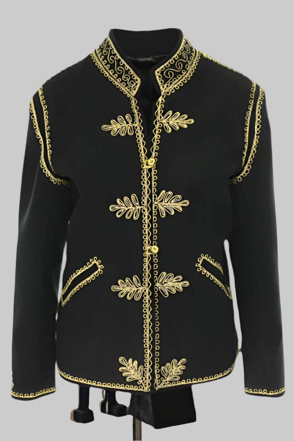Black Wool Unisex Jacket with Gold Embroidery No8
