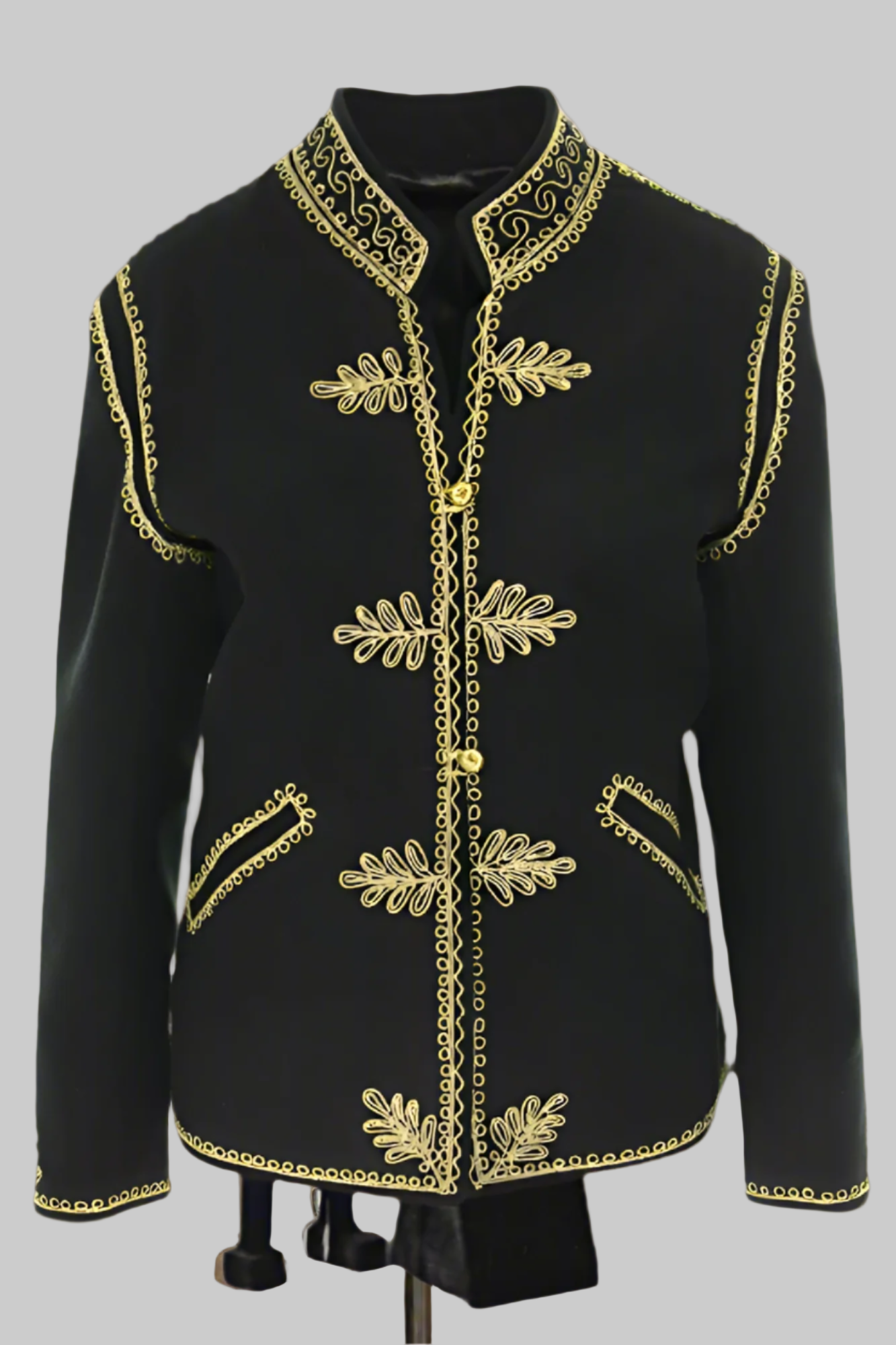 Black Wool Unisex Jacket with Gold Embroidery No8