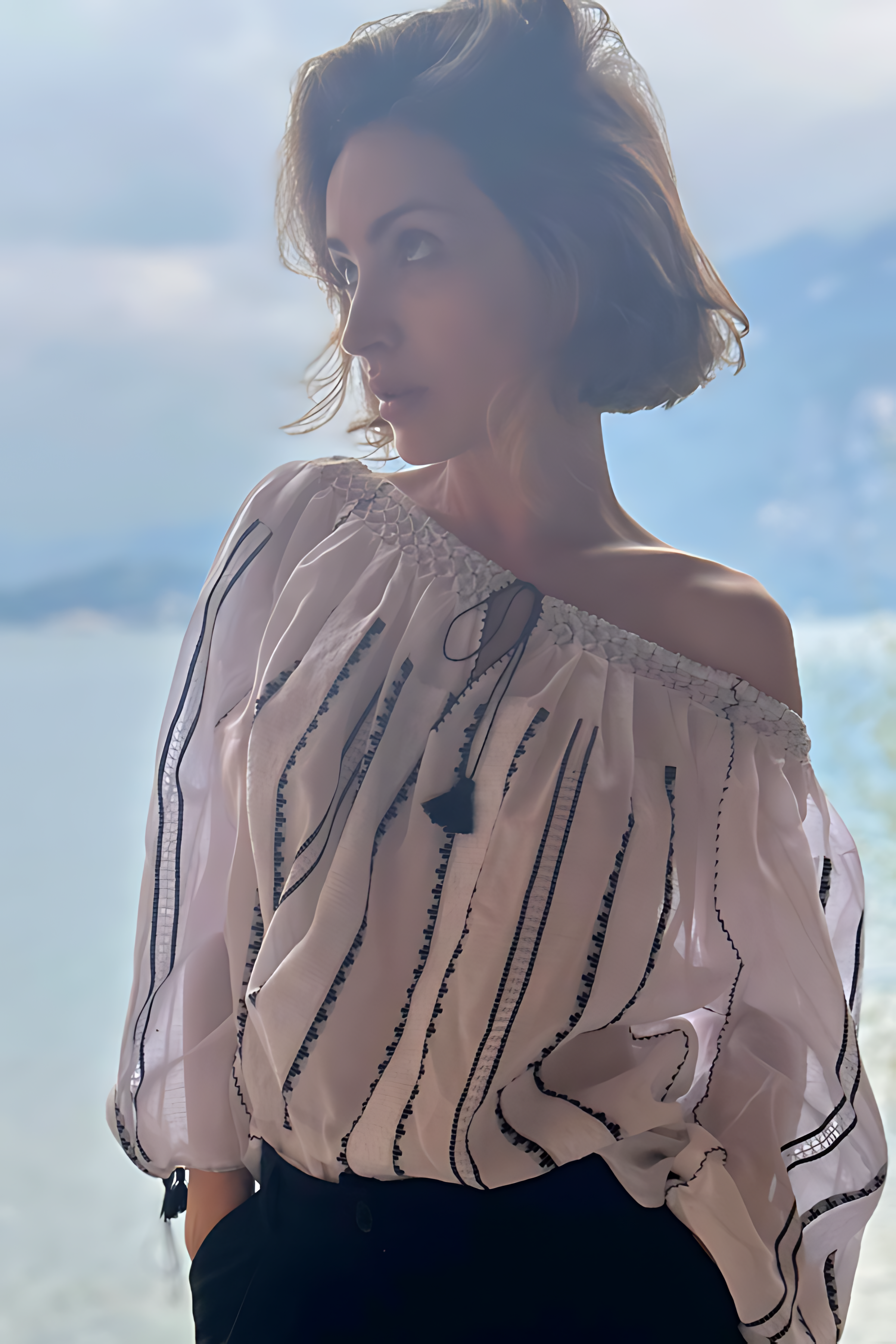 Handwoven Blouse in Black an White Embroidery
