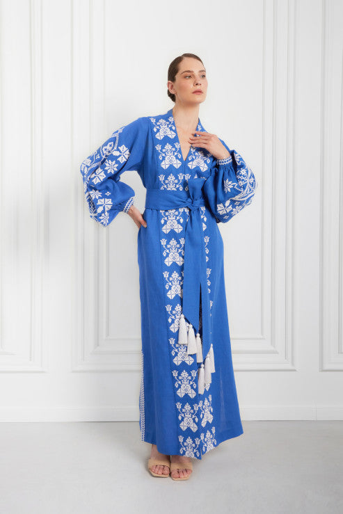 Morning Fog Embroidered Kimono style dress
