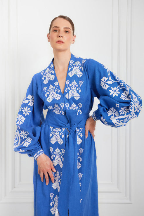 Morning Fog Embroidered Kimono style dress
