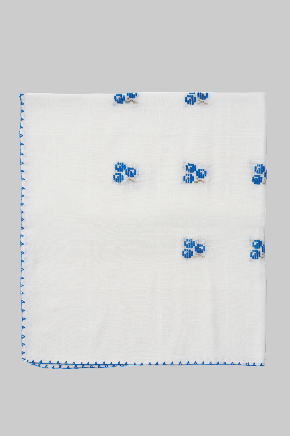 Cherry Blue Hand-Embroidered Tablecloth – One-of-a-Kind