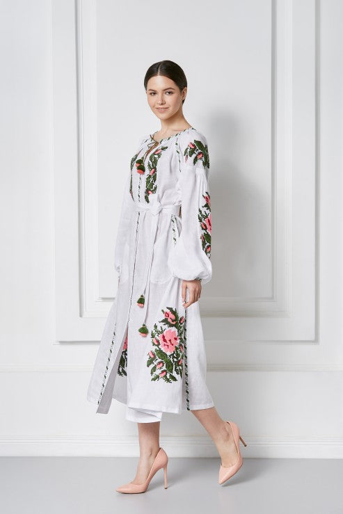 Rochie traditionala stilizata broderie florala Claire Chic