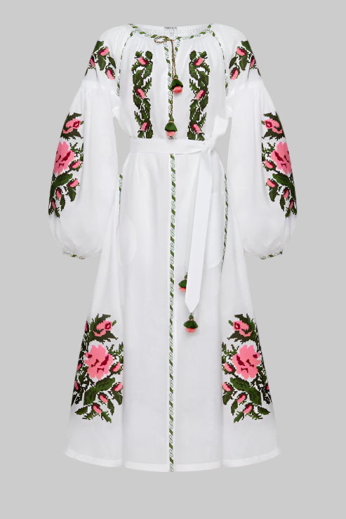 Rochie traditionala stilizata broderie florala Claire Chic