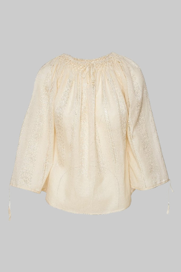 The Handwoven  Romanian Blouse in Ivory