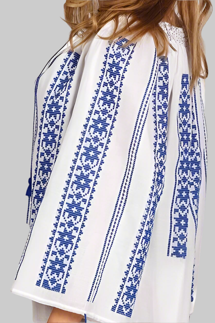 Woven Romanian Blouse in Blue
