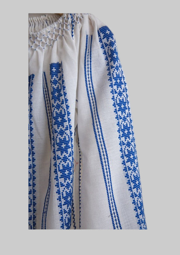 Woven Romanian Blouse in Blue