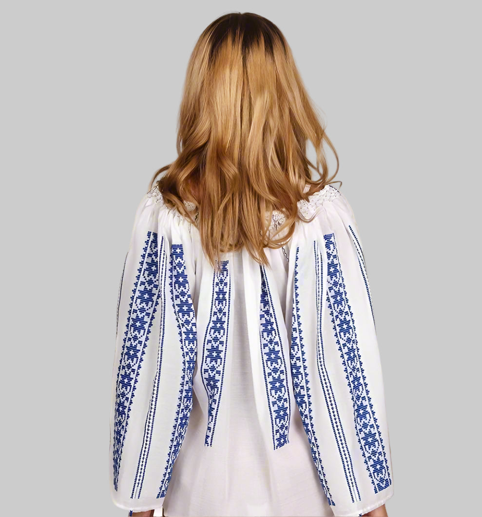 Woven Romanian Blouse in Blue