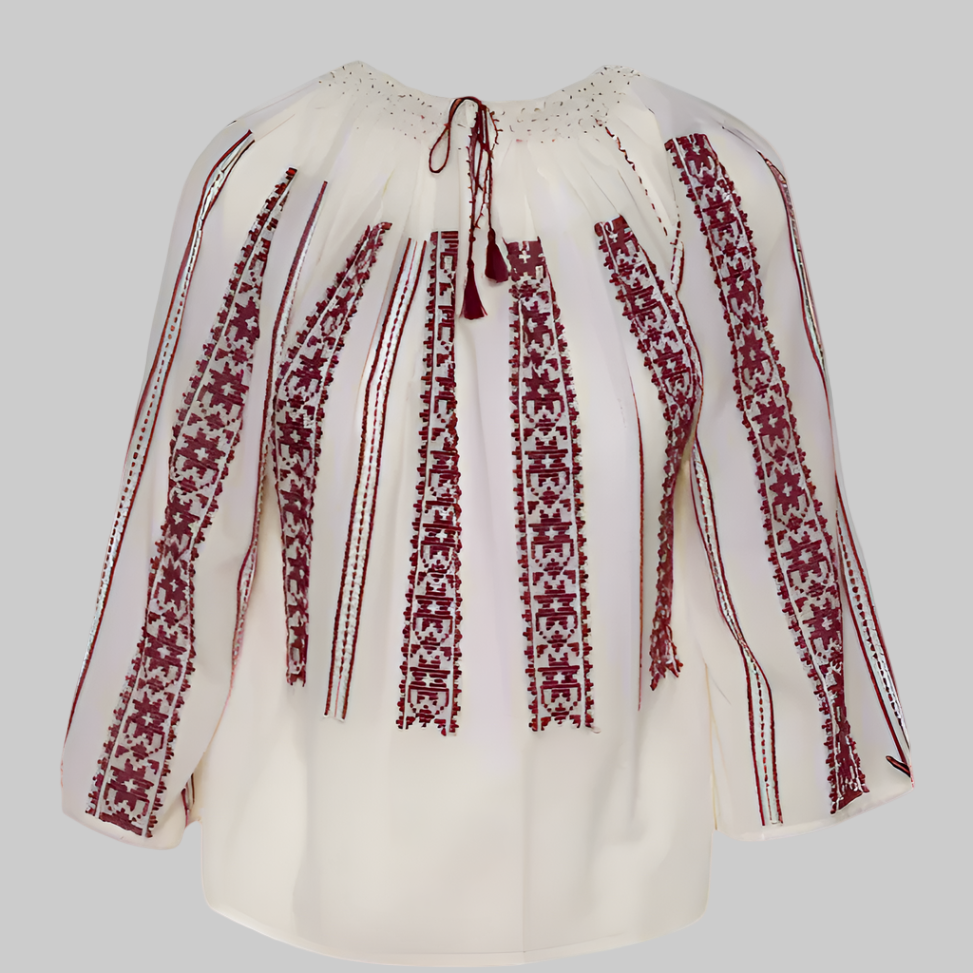 Woven Romanian Blouse in Burgundy