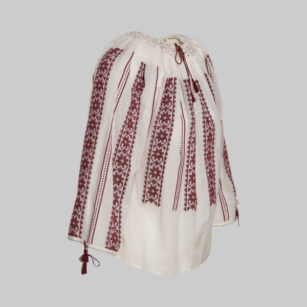 Woven Romanian Blouse in Burgundy
