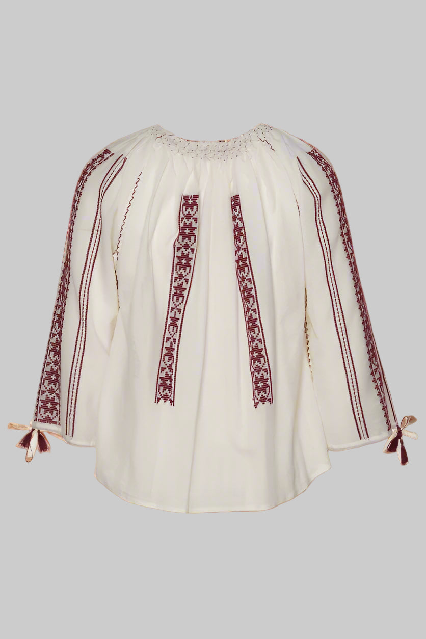 Woven Romanian Blouse in Burgundy