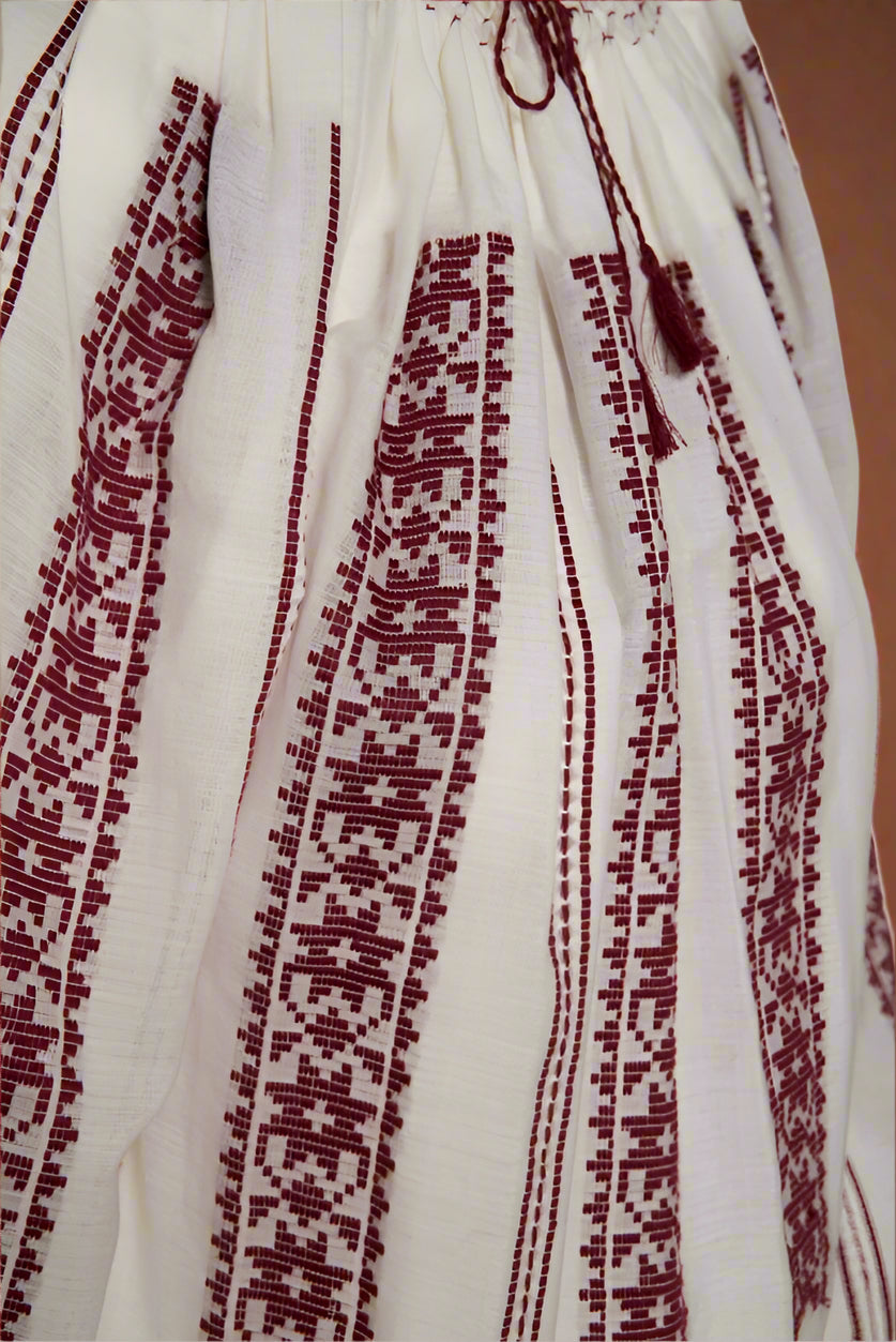 Woven Romanian Blouse in Burgundy