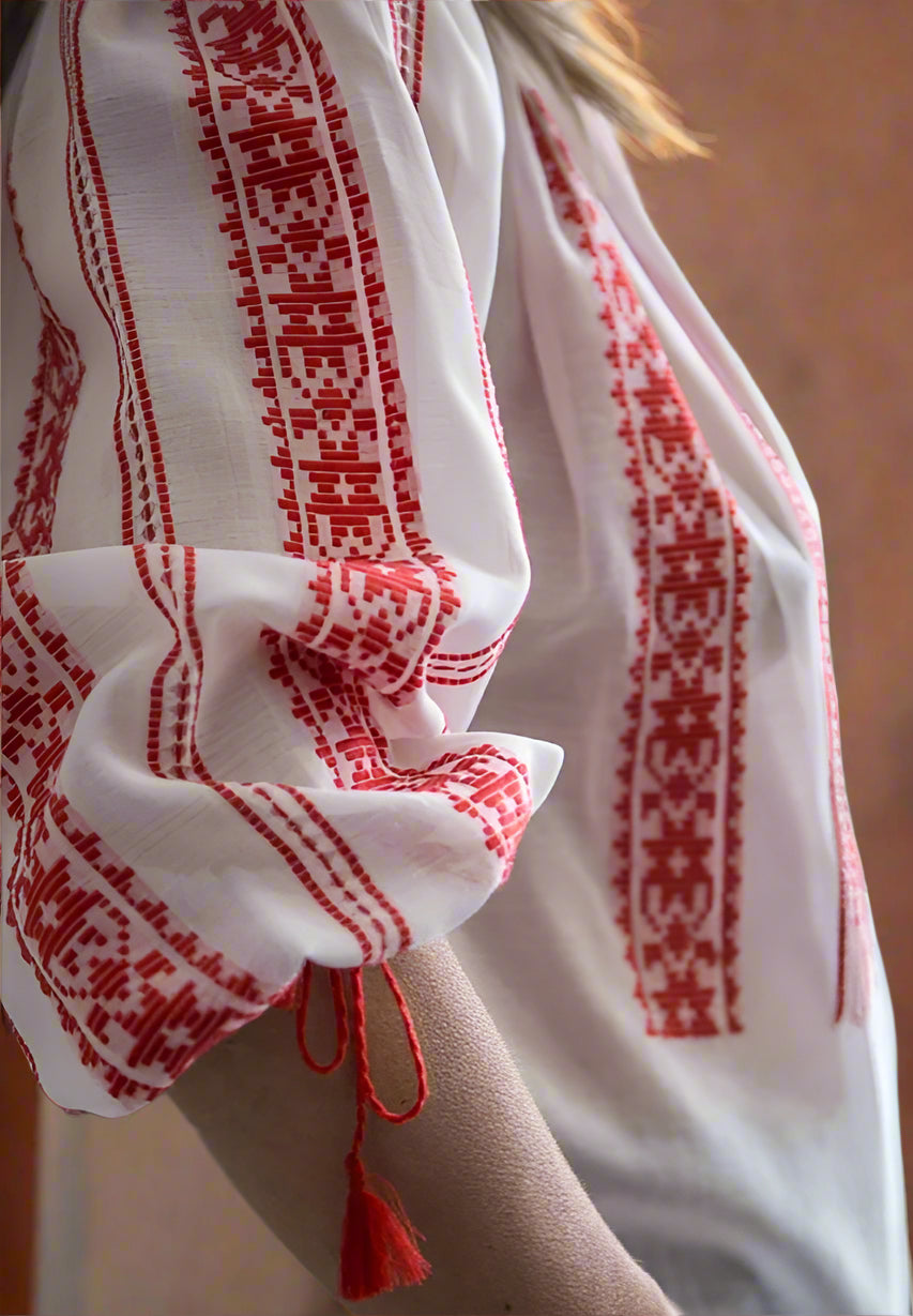 Woven Romanian Blouse in Red