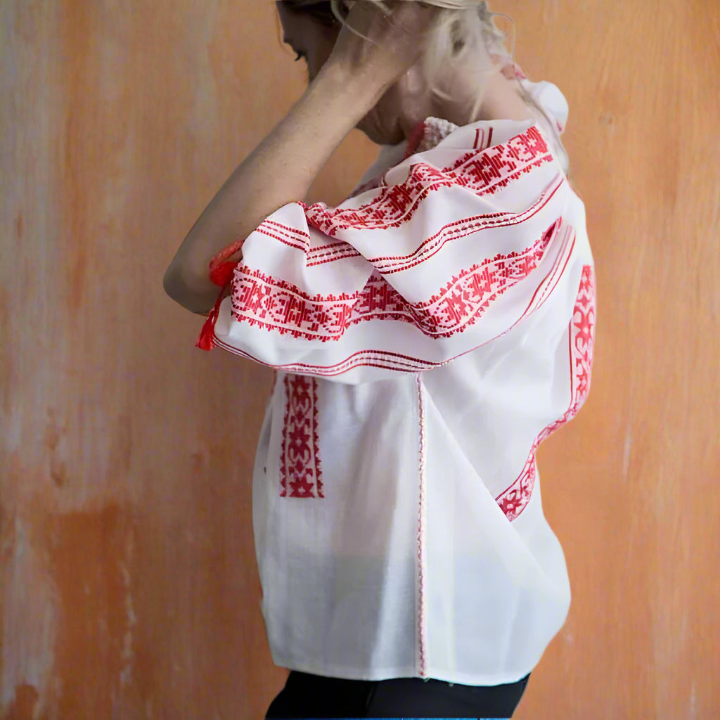 Woven Romanian Blouse in Red