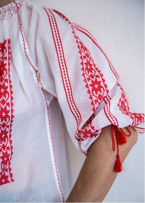 Woven Romanian Blouse in Red