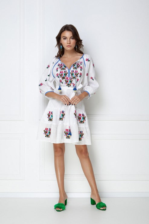 Rochie Cu Broderie Stilizata Omelia Chic Alba