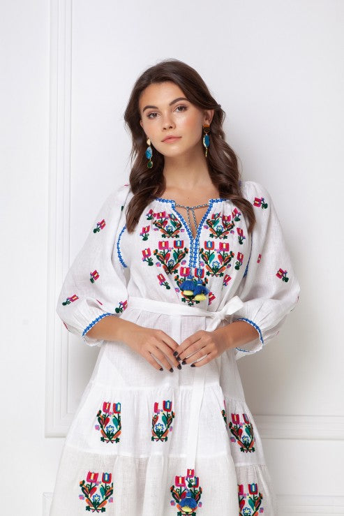 Rochie Cu Broderie Stilizata Omelia Chic Alba