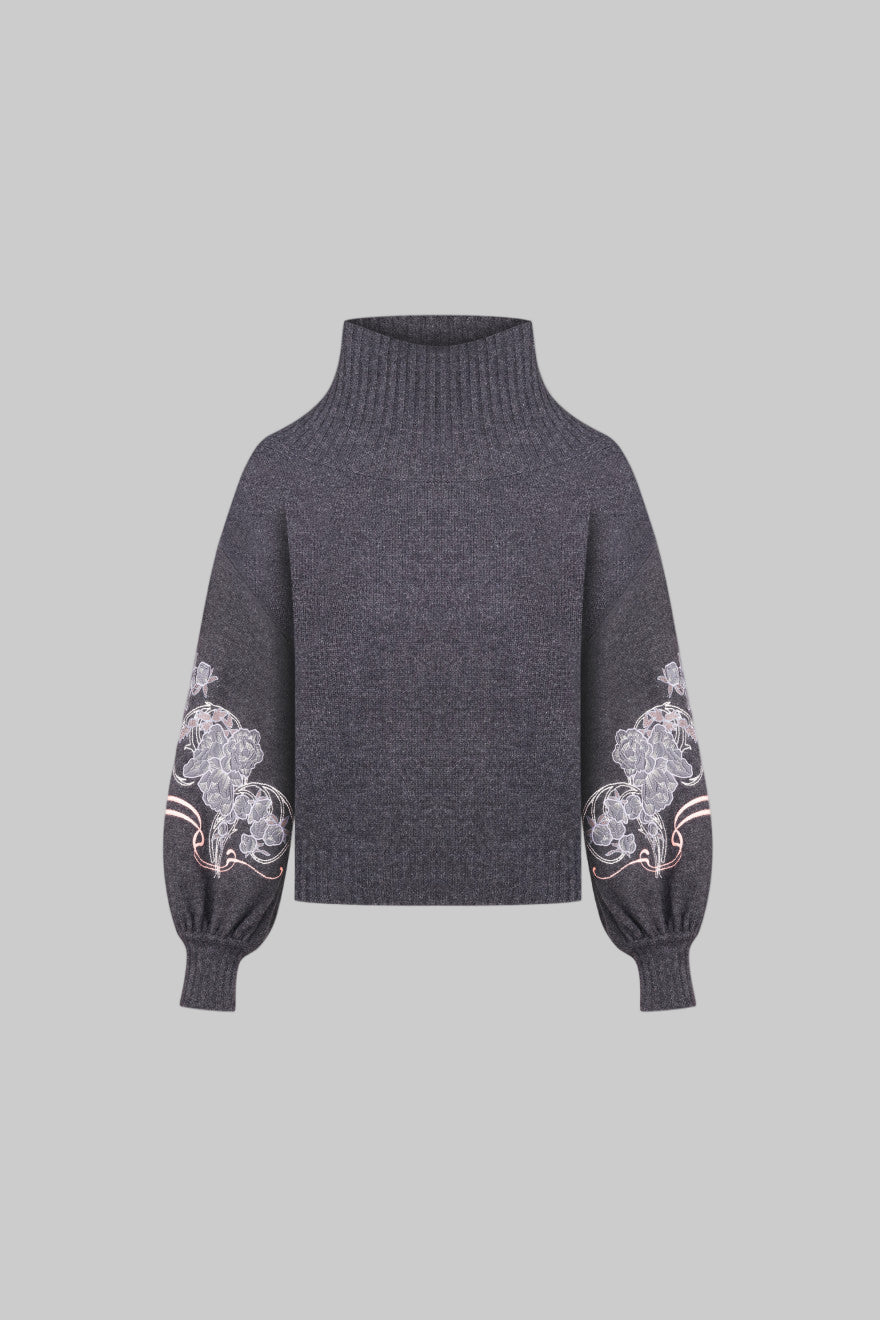 Peonies jumper with turtle neck in Graphite